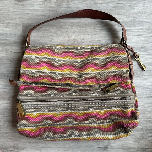 Fossil The Explorer Fold Over Hand Bag Shoulder Bag Southwest Summer Sunset - Picture 1 of 12